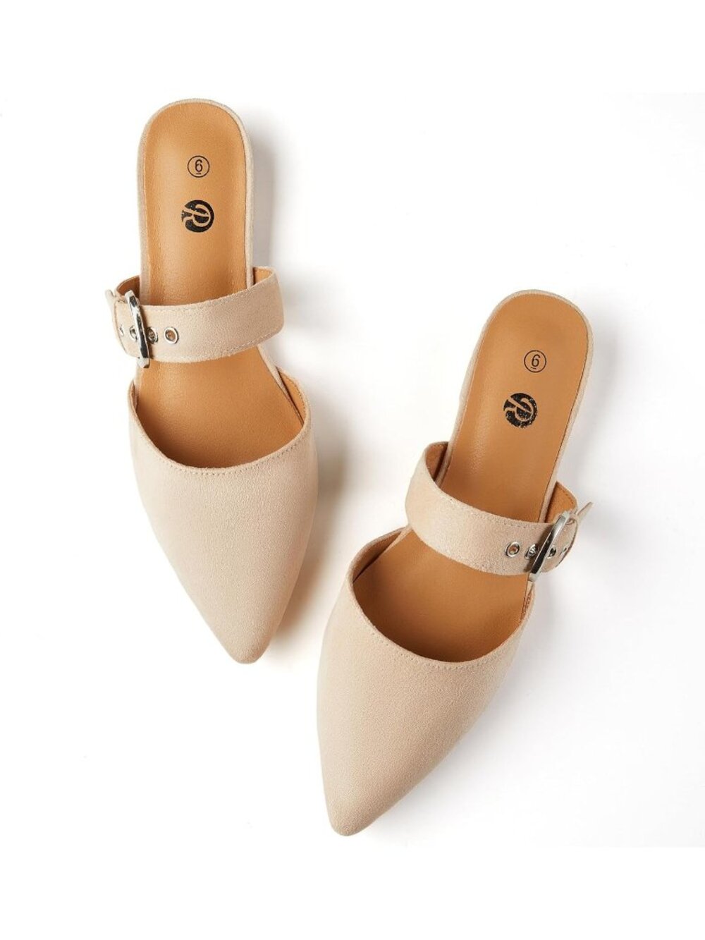 Women's Nude Mules Soft Suede Adjustable Strap Toe Backless Loafer Shoes - Picture 6 of 6